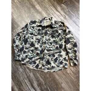 VTG 70s Size 17 XL Frostproof USA Made Camo Long Sleeve Button Up Hunting Shirt